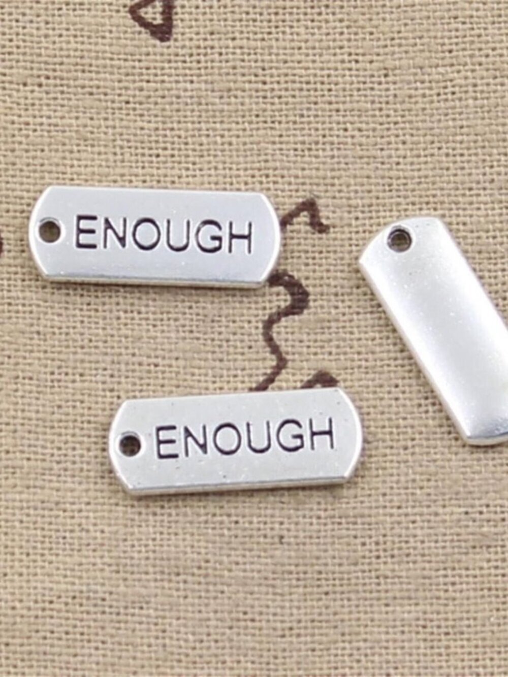 Inspirational Enough Message Word Charms Pendants Silver Tone Metal 5 pcs